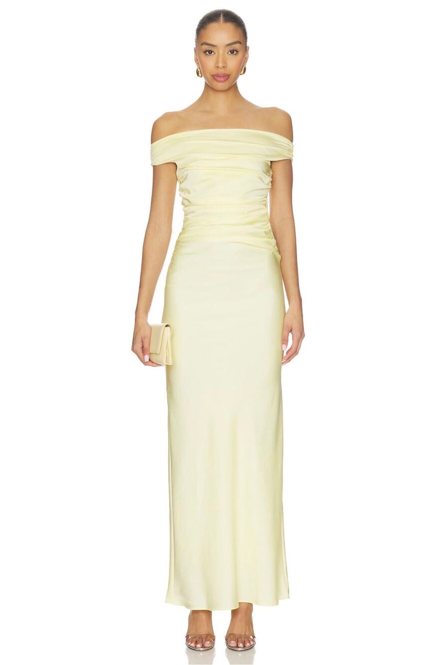 Bec + Bridge Eternity Off Shoulder Maxi Dress in Ice Yellow Size 6 NWT